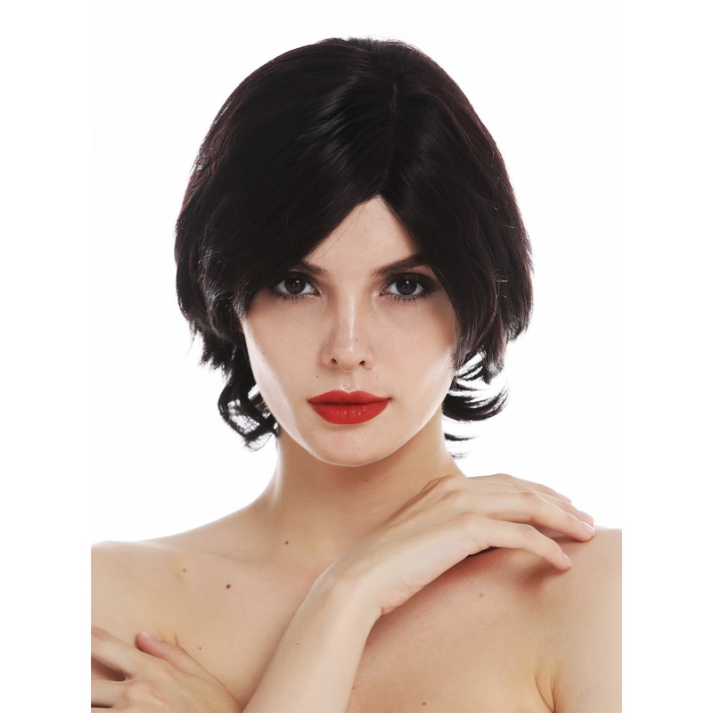 Lady wig small monofilament short sleek parting black red highlights TYM-482-MT