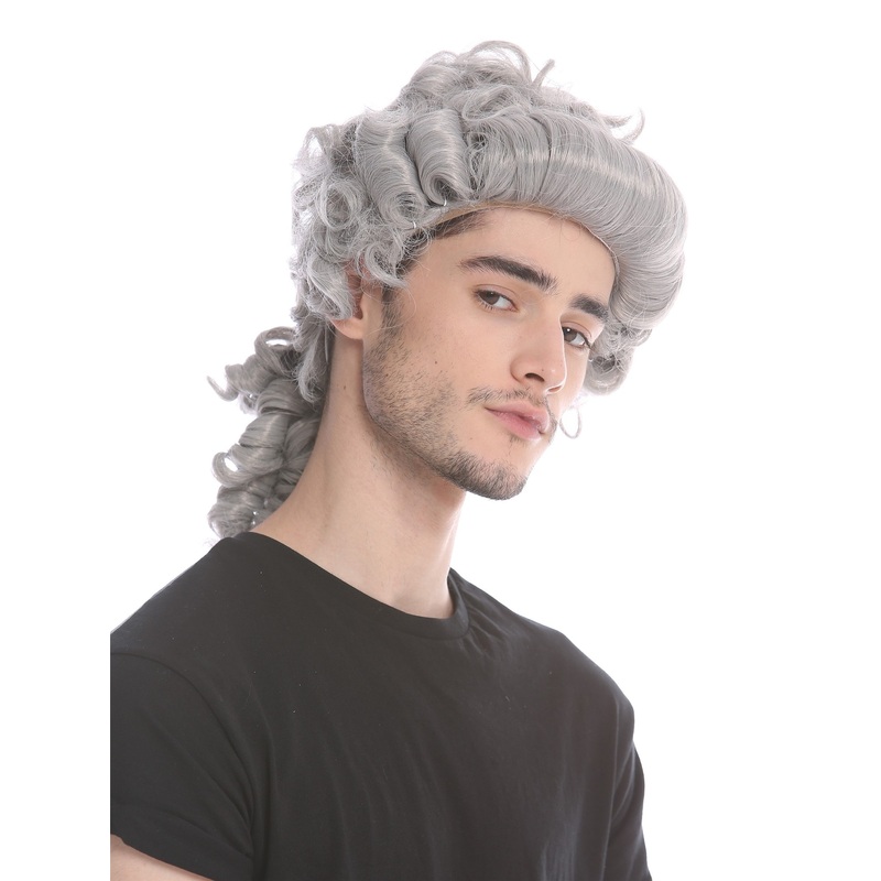Man Lady party wig Baroque aristocrat lord curls long ponytail gray grey 910219
