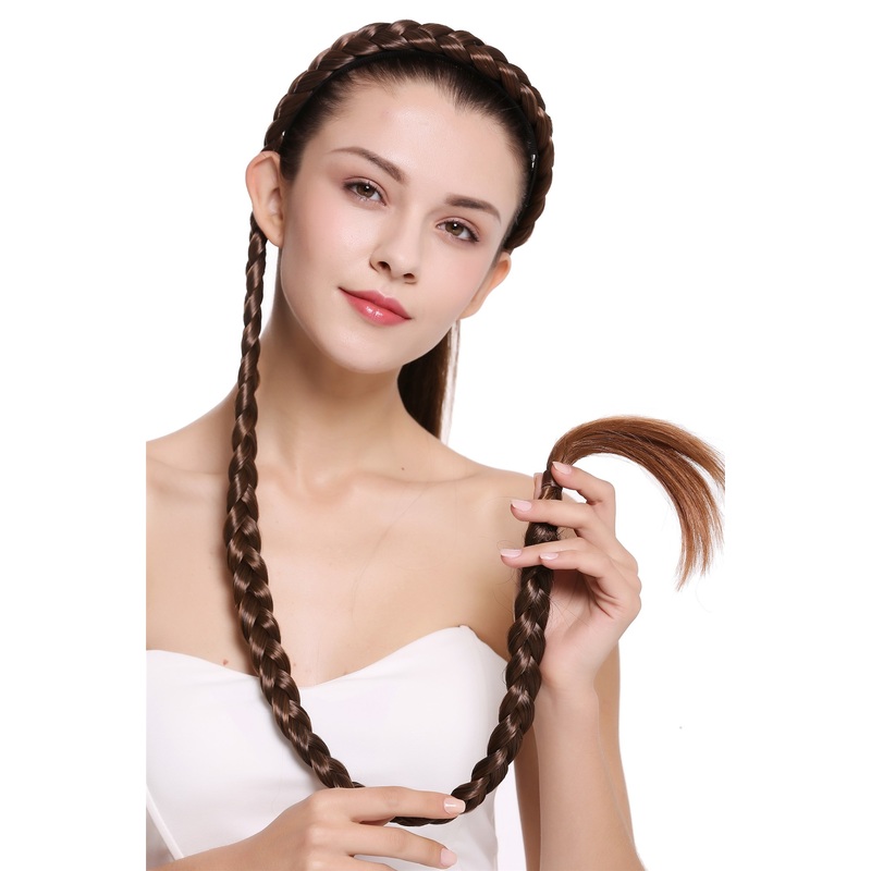 Hairpiece braid plaited braided Alice band circlet long chestnut brown N1038