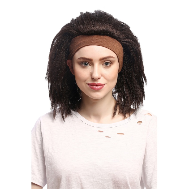 Lady Party Wig Halloween Headband Afro Caribbean Kinks dark brown Latin 91178