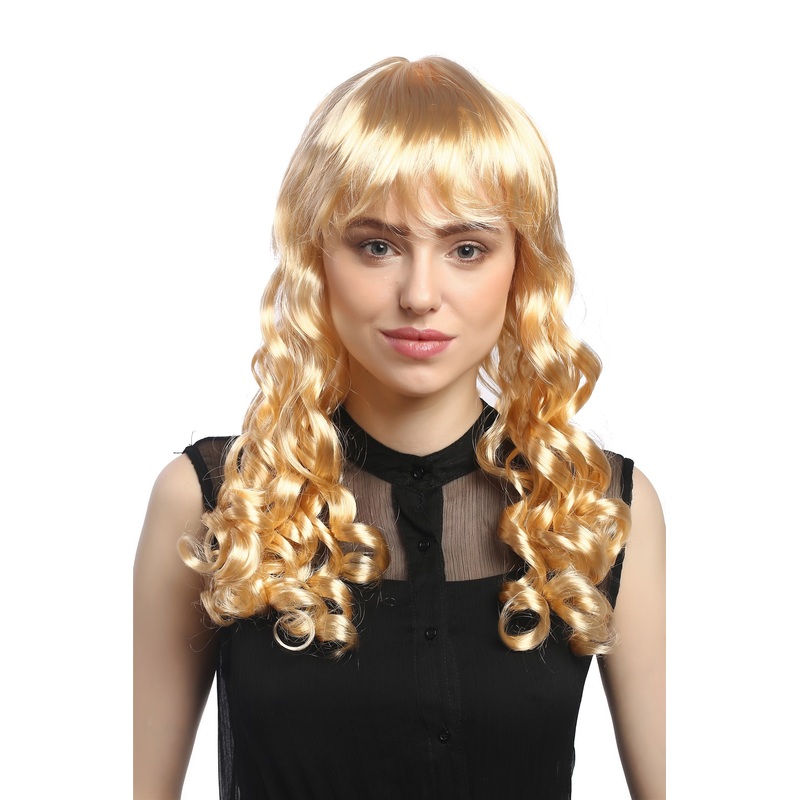 Lady Party Wig long baroque colonial ringlets curls coils bangs blond XR-007-P02