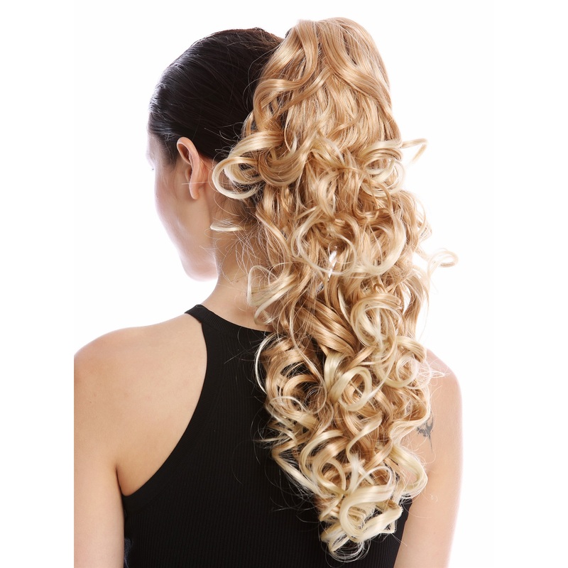 Ponytail Combs Clamp long voluminous curled curls blond platinum highlights N956