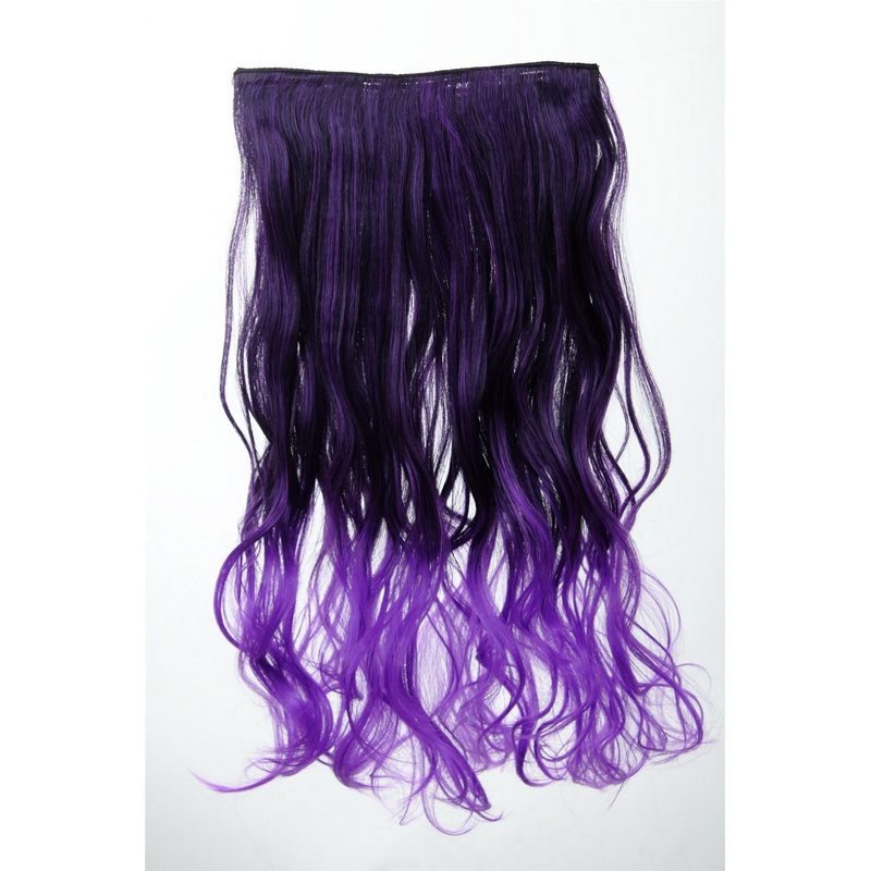 5 Clip-In Extension Hairpiece curled curls Ombre Purple Black Neon Violet Mix YZF-3180P-1BTT3533