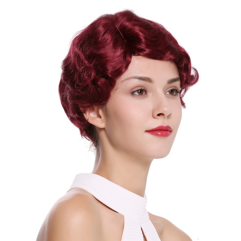 Lady wig short 20s wavy parting Retro Swing Hollywood Glamour burgundy red LD501