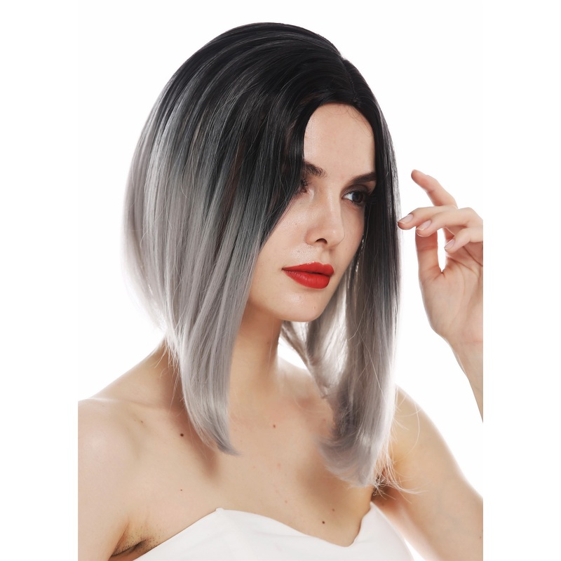 Women’s wig longbob clavi cut shoulder length parting ombre black grey TYS-896