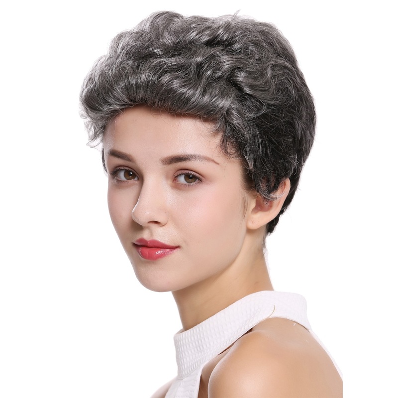 Women’s wig men’s wig human hair short wavy stylish quiff grey gray  B-HH-12