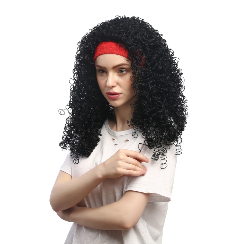 Lady Party Wig Halloween huge volume black curls headband Latin Caribbean 91259