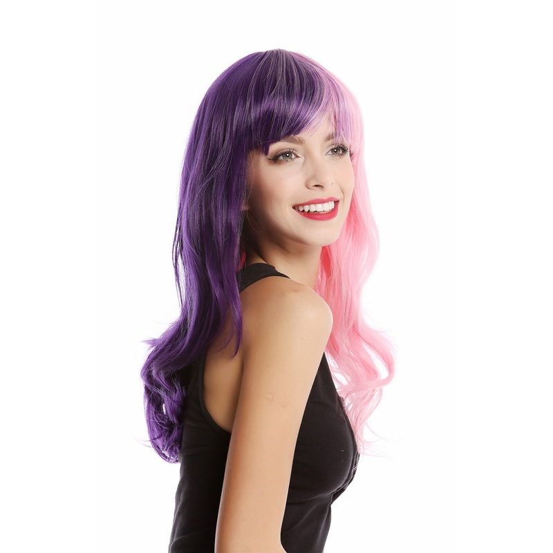 Lady Wig Cosplay purple half gray Harlequin bangs long slightly curled GFW2301