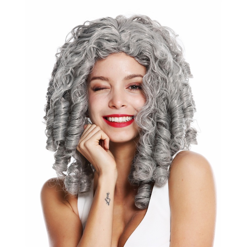 Lady wig Halloween Baroque Gothic Lolita ringlets curls long grey gray 91056