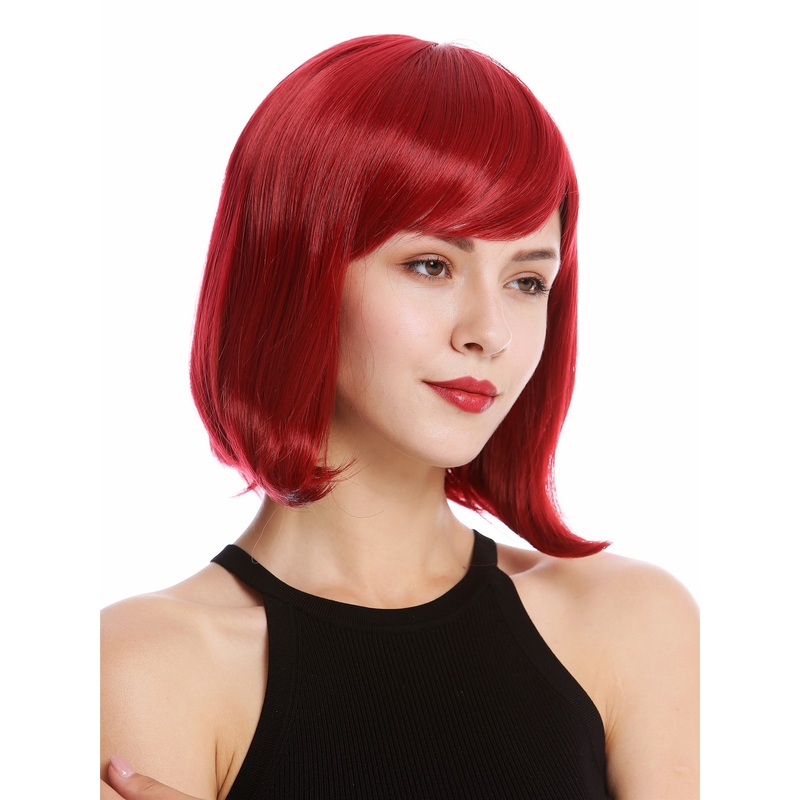 Lady wig short shoulder length Bob Longbob straight bangs ruby red  YZF-4366