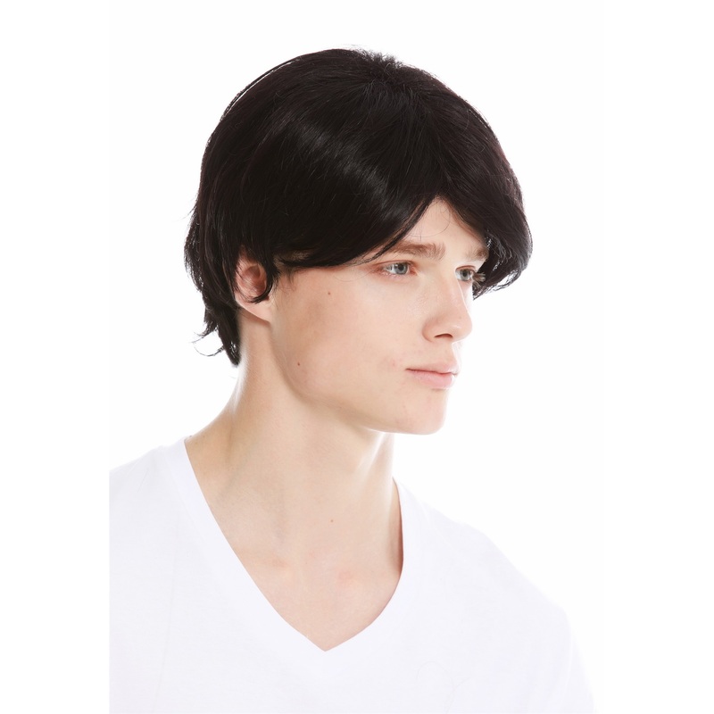 Men’s wig voluminous medium length sleek blackish brown off-black WL-1047S