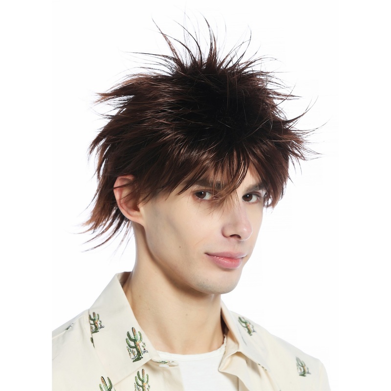 Wig Men Women short wild unruly 80s retro style chestnut brown mix M-261-