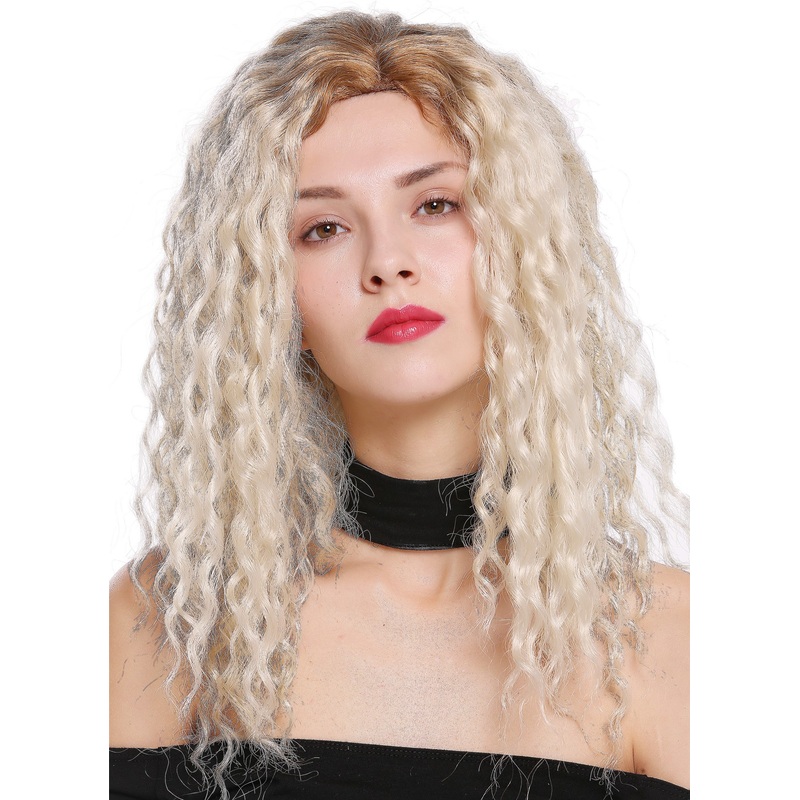 Women’s wig lady side parting afro curls curly ombre champagne blonde mix 803AD
