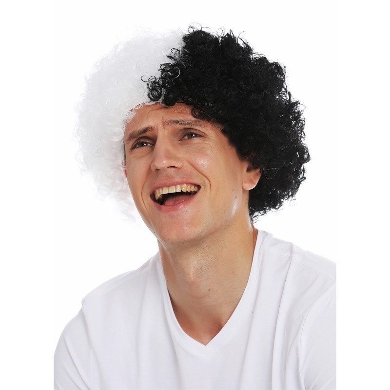 Fan wig carnival afro half and half black white volume men women MMAM-15M