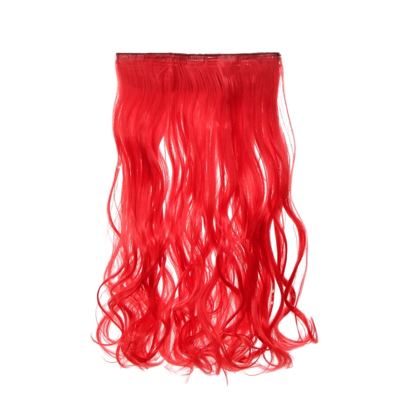 Hairpiece Clip-In Extension wide 5 clips curls curled neon red YZF-3178-TF2316