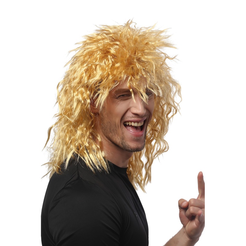 Lady Man Party Wig blond Lion Mane Hardrock Metal mullet kinks kinked wild 90683