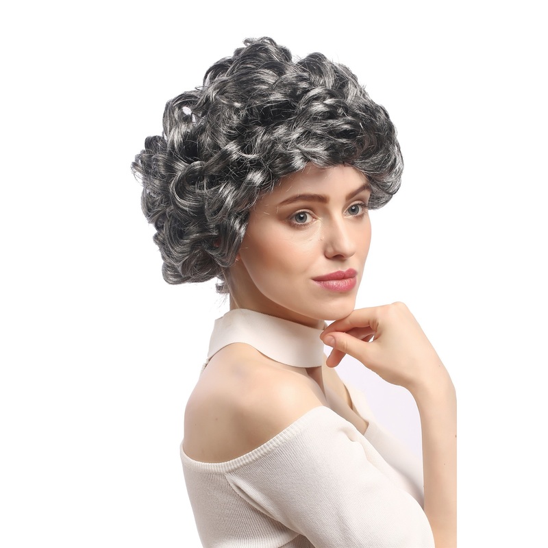 Lady Party Wig Halloween grey curls volume Granny old High Society Dame 91097