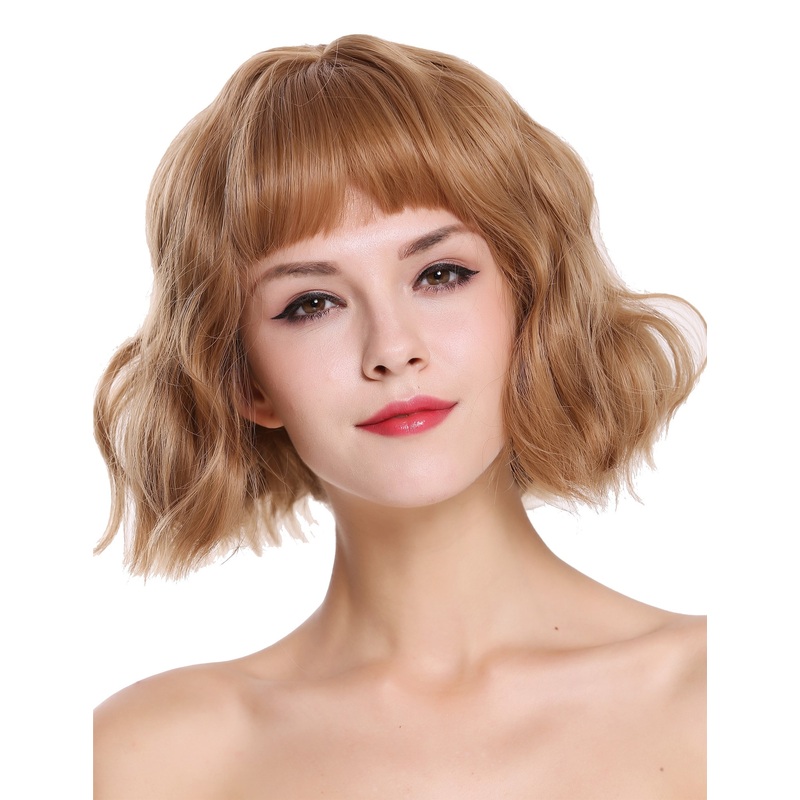 Lady wig short bangs longbob voluminous wild wavy waved ash blonde copper DL-052