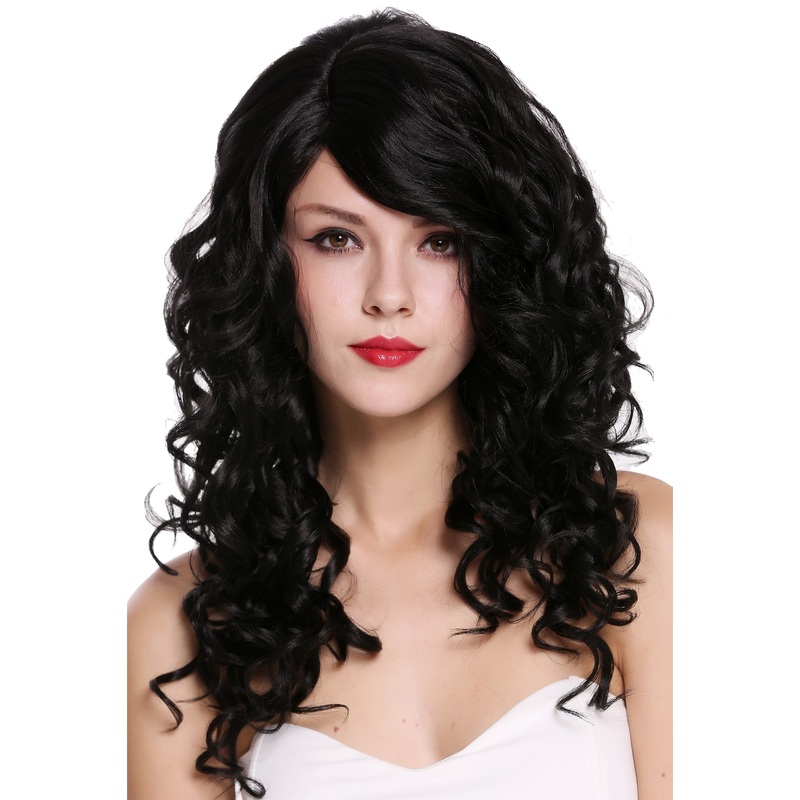 Lady Women wig Parting Long Voluminous Curls Curled Black RGF-6467C