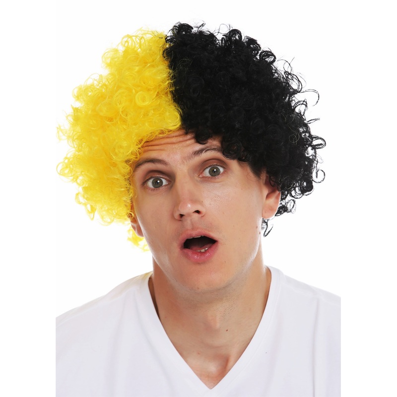 Wig afro fan wig soccer football world cup yellow black half and half MMAM-15M
