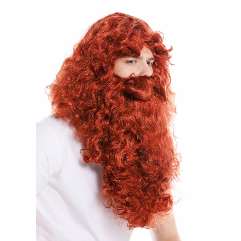Wig & Beard set Deluxe Saint Nicholas prophet hermit magician red 46-A+B