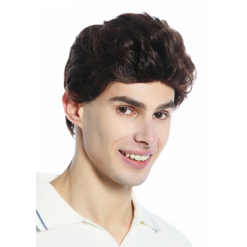 Wig Men Women unisex quiff short slightly waved dense chestnut brown mix DW1333A