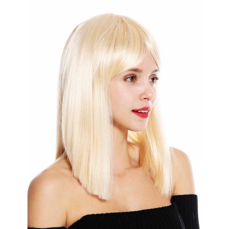 Lady wig shoulder length sleek longe fringe parted light blonde mix VK-5