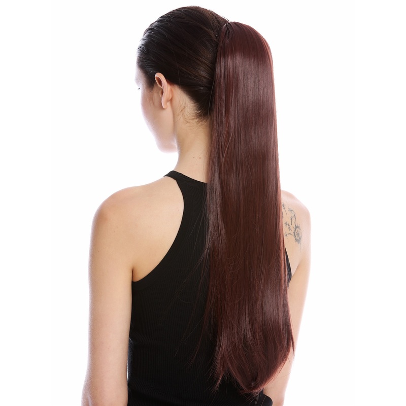 Ponytail Hairpiece comb ribbon wrap-around long smooth auburn mahogany YZF-1094S