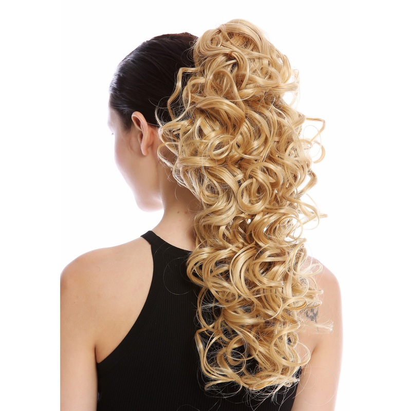 Ponytail Hairpiece Combs Clamp long voluminous curled curls warm blonde MKB-6A