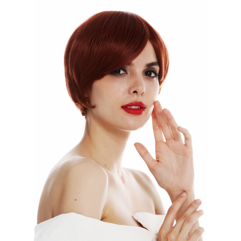 Women’s wig monofilament hand made short sleek copper red DR-08-B-HS-MT
