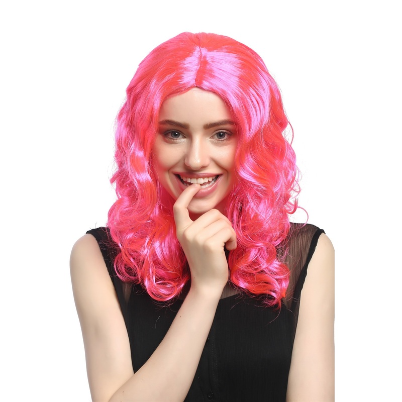 Lady Party Wig long very voluminous curly curls middle-parting pink XR-010-PC5