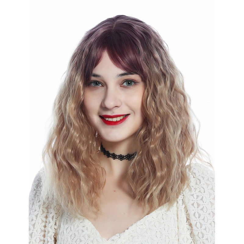 Lady wig shoulder-length voluminous wild wavy bangs ombre violet blond SZL0846SZ