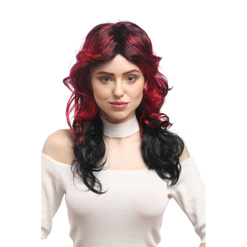 Lady Wig Soap Opera Diva black red ombre parting teased wavy layered long 91219