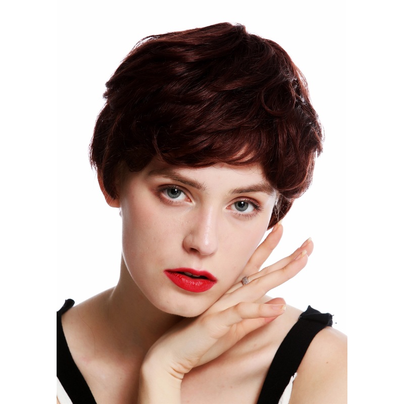 Lady wig women real human hair short dense mahogany brown VK-56-HH