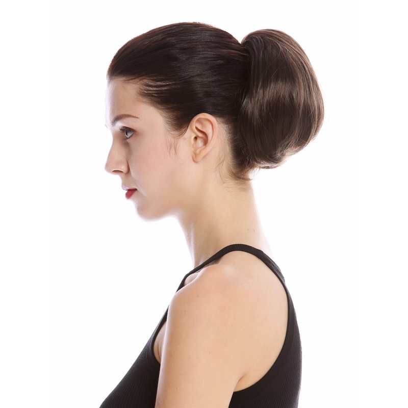 Ponytail Hairpiece short straight voluminous like hair bun medium brown 909AB