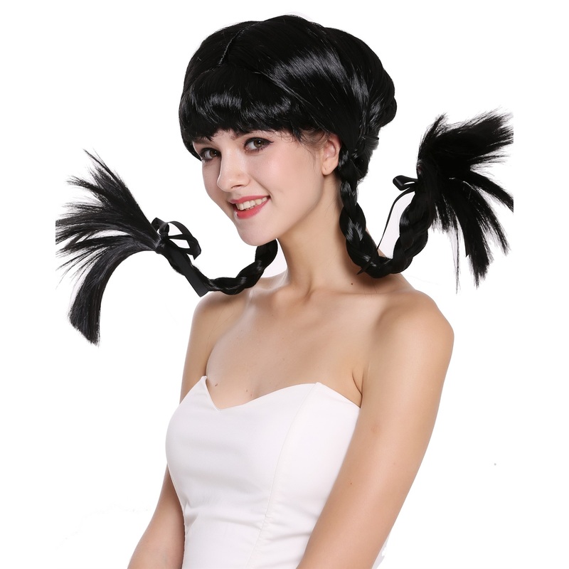 Wig Lady Women Cosplay Sassy Lolita stiff braided plaits black bangs DDH-T8175