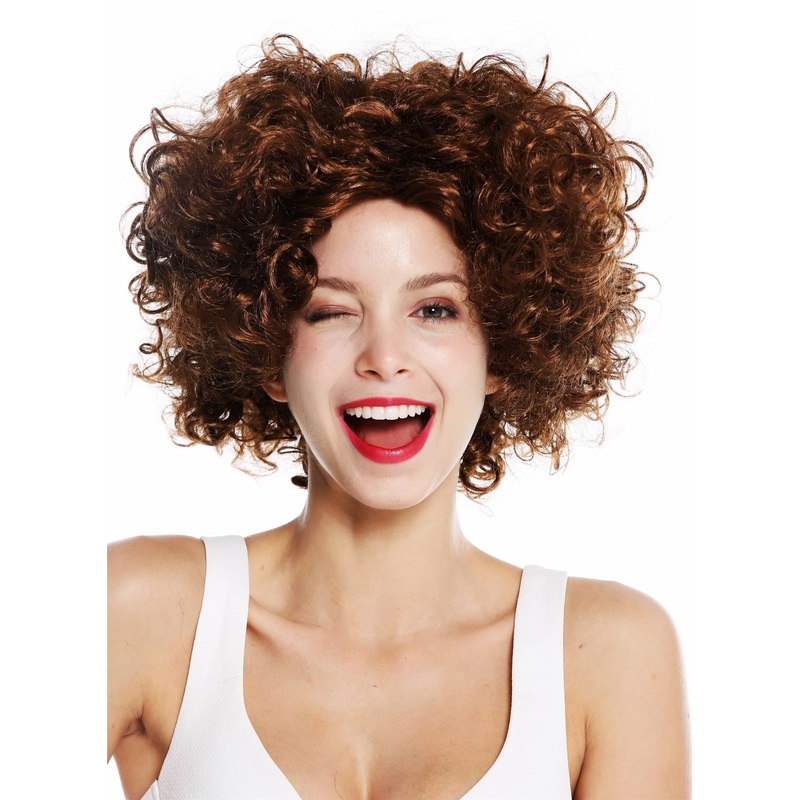 Women’s party wig carnival Halloween Diva short curly middle parting brown 1352
