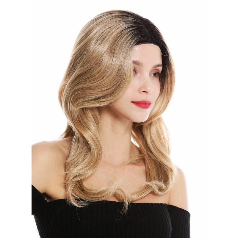 Monofilament lady wig middle parting lace front wavy ombre black blonde VK-12-MF