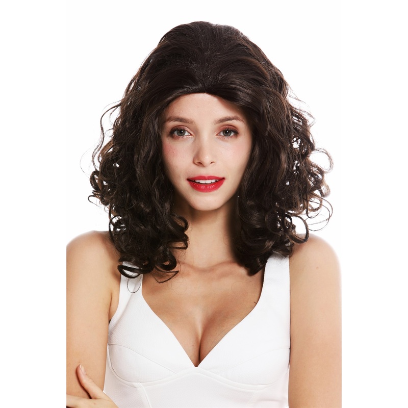 Women’s wig lady long shoulder length curls curly voluminous brown GFW36321