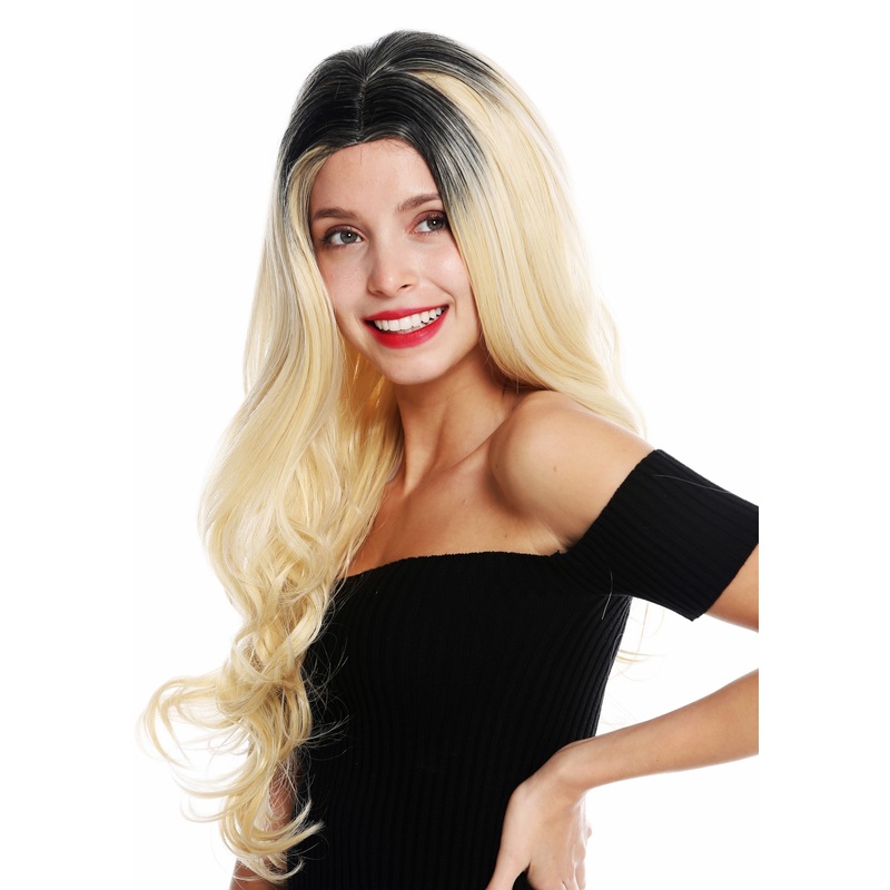 Women’s  wig very long wavy middle parting black blonde ombre mix GFW2645