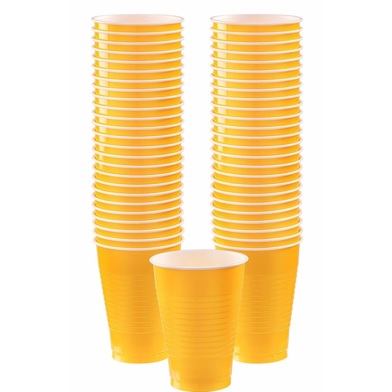 50 yellow plastic cups Geneva 355ml