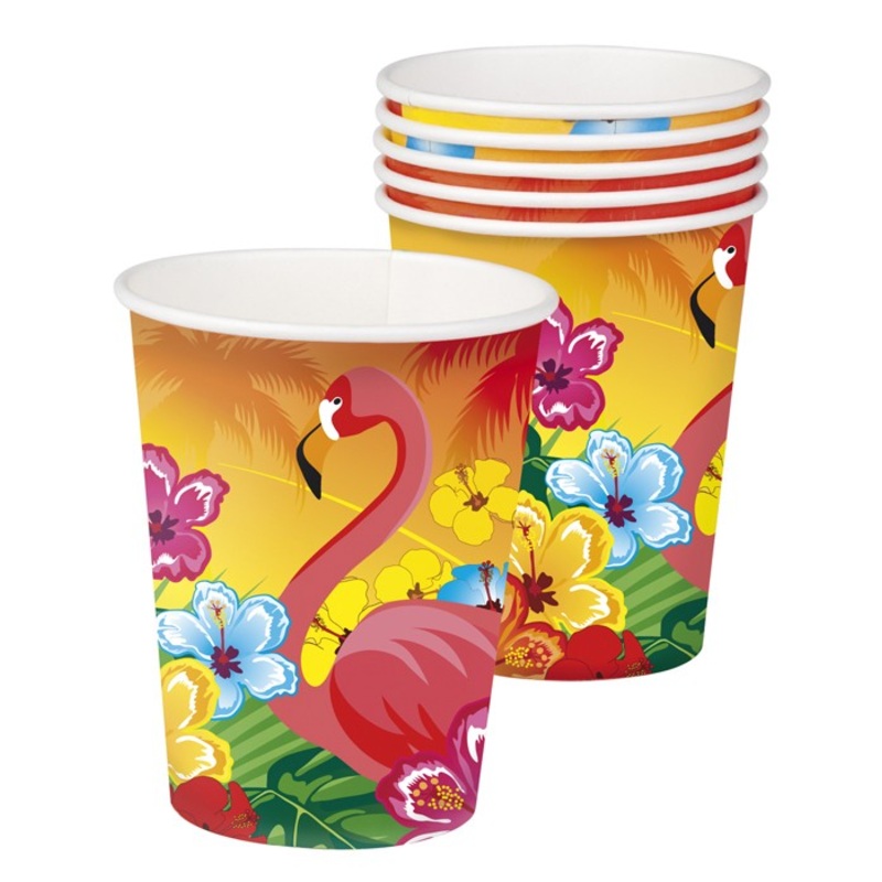6 Flamingo Hawaii paper cups 250ml