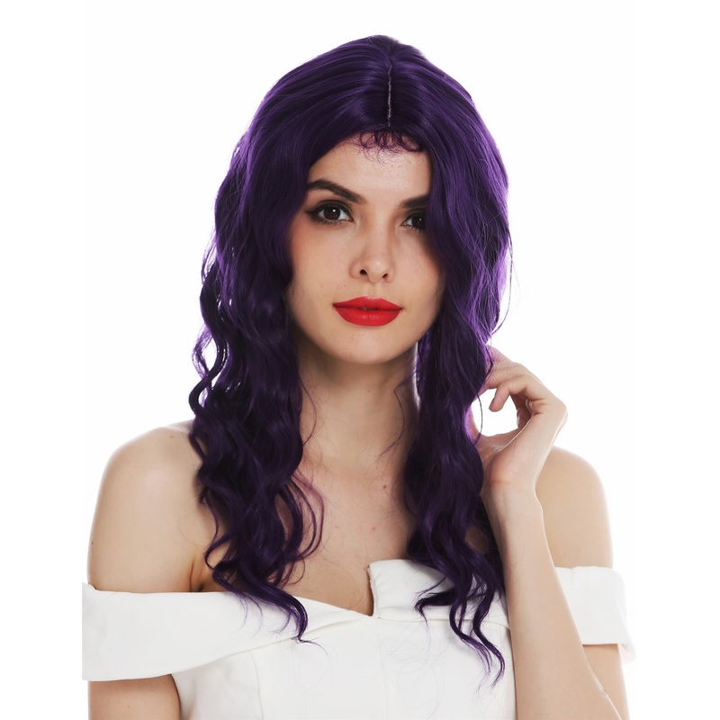 Women’s wig ladies’ wig long wavy water wave middle parting purple VK-9