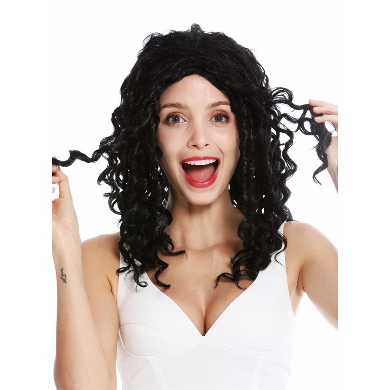 Women wig lady long middle parting curly corkscrew curls ringlets black ZM-1622