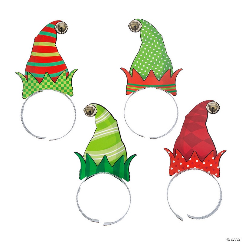 6 x 8 1/2 Christmas Elf Hat Plastic Headbands Assortment – 12 Pc.