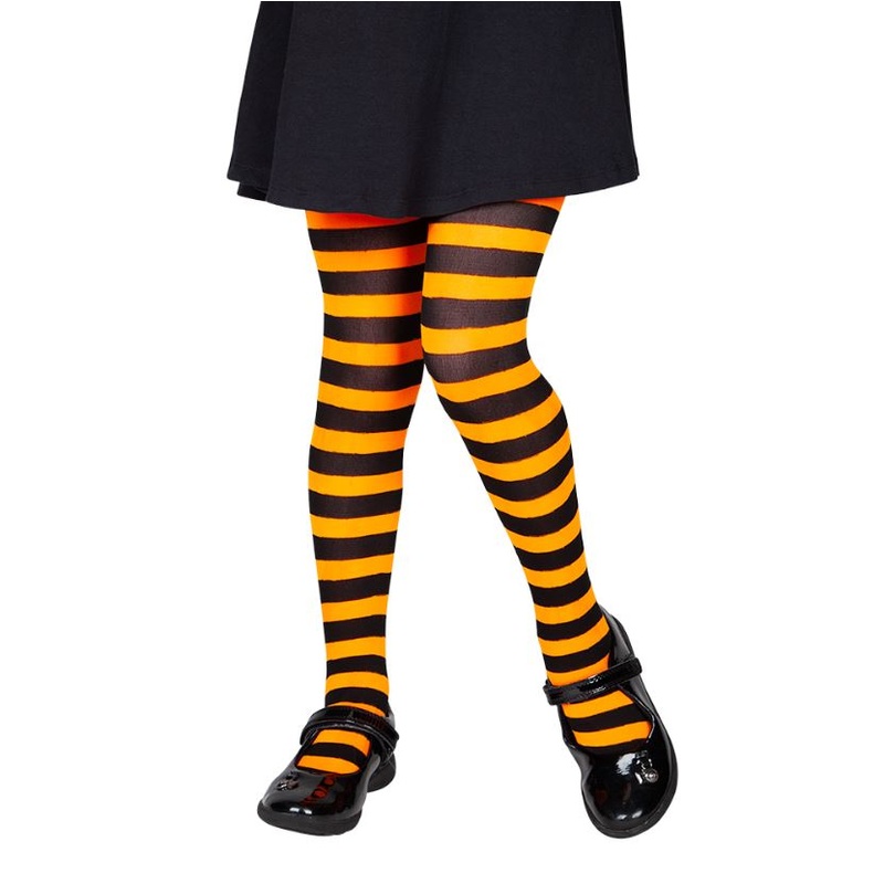 Kids Candy Stripe Tights – Orange & Black