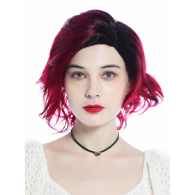 Ladies’ wig short wild wavy parting parted ombre black red DW3334