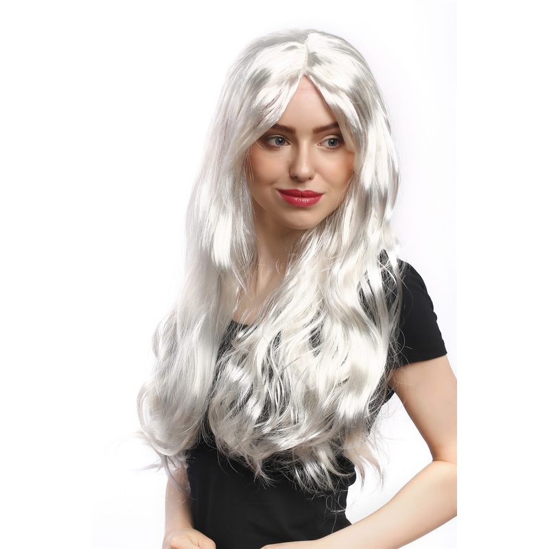 Lady Party Wig white long straight Snow Queen Ice Princess middle parting 90924