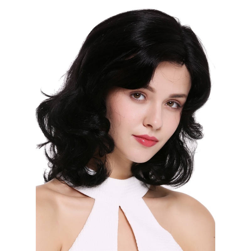 Lady wig human hair monofilament parting lady shoulder length wavy black 2604-HH
