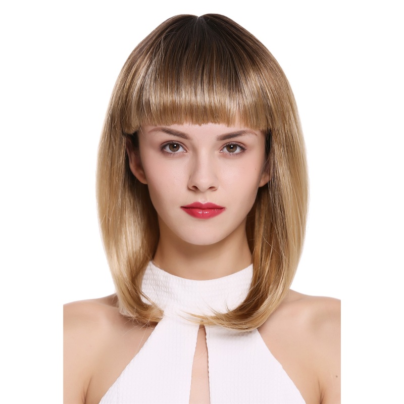 Lady Wig short shoulder length Longbob bangs fringe straight brown blonde DY46A